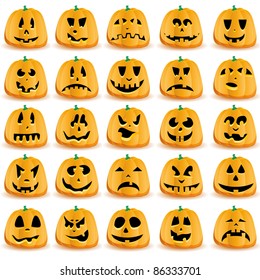Halloween pumpkins with mouths, eyes and noses for Jack O`Lantern face,  vector illustration