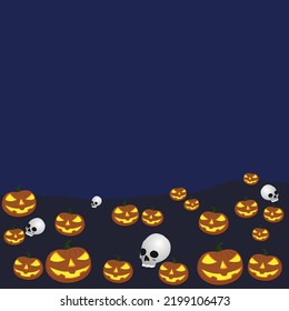 halloween pumpkins next to skulls, halloween poster