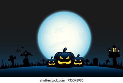 Halloween pumpkins night background, silhouette style