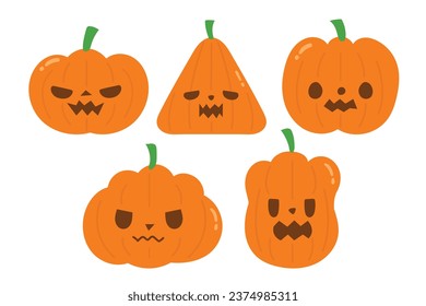Halloween pumpkins in October Many facial expressions and emotions and many shapes, orange