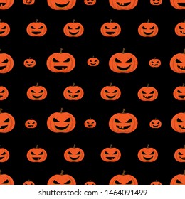 Halloween pumpkins on a black background. Seamless pattern.