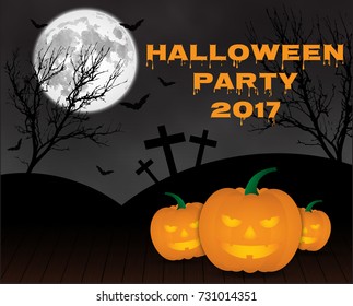 Halloween pumpkins on blue Moon background, illustration.EPS 10