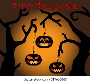 Halloween Pumpkins on brown background