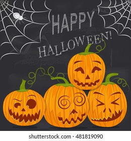 Halloween Pumpkins on chalkboard background.