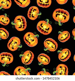 Halloween Pumpkins on Dark Background Seamless Pattern