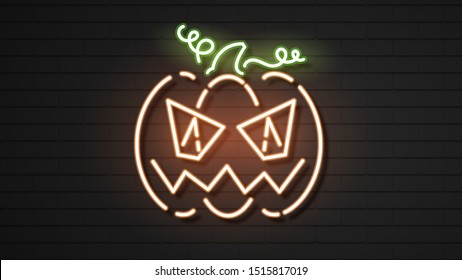 Halloween Pumpkins On Dark Background. Illustration Of The Autumn Season. Decorative Element. Halloween Face . Seasonal Banner. Halloween Poster. Vector Illustration Template.