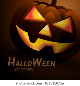 Halloween Pumpkins On dark yellow background, scary night mare of Halloween day, Halloween Pumpkins 
in dark Wood at night used for vector banners and poster concept of design in vector, illustration.