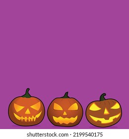 halloween pumpkins on lilac background, halloween poster, card