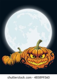 Halloween pumpkins on Moon background