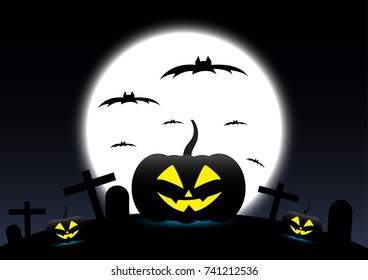 Halloween pumpkins on Moon background, vector