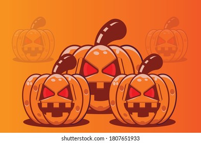 Halloween-Kürbis auf orangefarbenem Hintergrund.