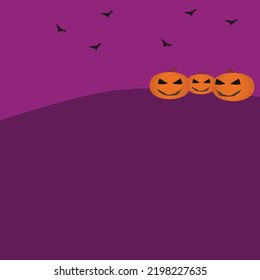 halloween pumpkins on purple background next to bats, halloween poster