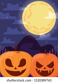 halloween pumpkins on halloween scene