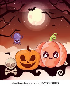 halloween pumpkins on halloween scene