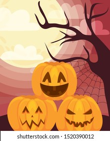 halloween pumpkins on halloween scene