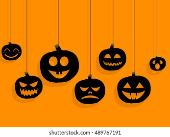 Halloween pumpkins on thread. Vector illustration.