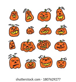 Halloween-Kürbis auf weißem Hintergrund. Handgezeichnet. Doodle-Stil. Vektorgrafik.  Design-Element zum Färben von Buch, Sticker, Magnet, Broschüre, Poster, Broschüre.