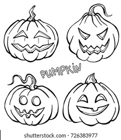 Halloween pumpkins on white background. Vector illustration. Set of elements. Perfect for invitations, greeting cards, print, banners, poster for textiles, fashion design.