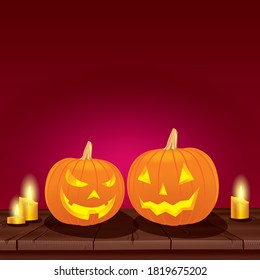 Halloween Pumpkins on wood. Halloween Background