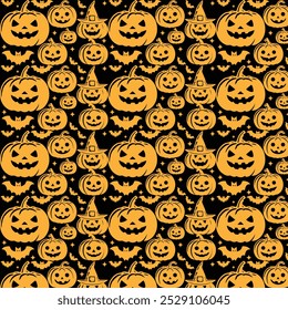 Halloween pumpkins pattern background greeting card design 