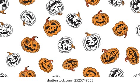 Halloween pumpkins pattern. Hand drawn illustration.	