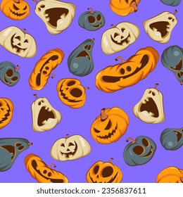 Calabazas de Halloween. Patrón sobre un fondo brillante. Ilustración vectorial.