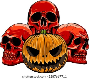 halloween pumpkins with piles of skulls very scary