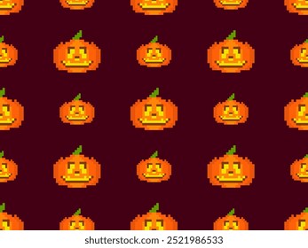 Halloween pumpkins in pixel art style seamless pattern. 8-bit retro graphic pixel pumpkins with carved scary faces. Jack-o-lantern design for wallpaper, banners, and posters. Vector illustration