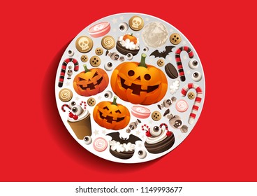 Halloween Pumpkins Poster, treat or trick, Vector illustration, you can place relevant content on the area.