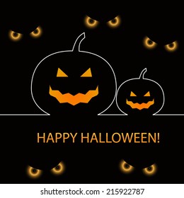 Halloween pumpkins and scary eyes background, vector illustration