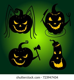 Halloween Pumpkins with scary faces. Jackolanterns