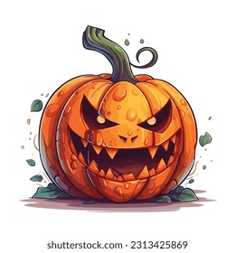 Halloween pumpkins. Halloween scary pumpkin with smile, happy face. Vector illustration isolated on white background. Holiday and autumn symbol.