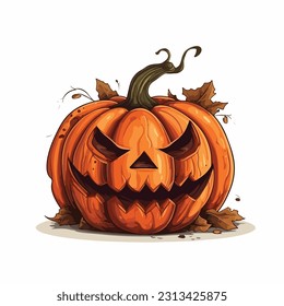 Halloween pumpkins. Halloween scary pumpkin with smile, happy face. Vector illustration isolated on white background. Holiday and autumn symbol.