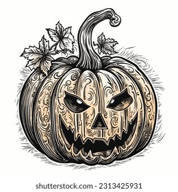 Halloween pumpkins. Halloween scary pumpkin with smile, happy face. Vector illustration isolated on white background. Holiday and autumn symbol.