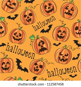 Halloween pumpkins seamless background vector