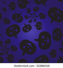 Halloween pumpkins seamless pattern background. Black pumpkins silhouette on blue background.  Vector illustrations.