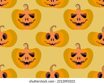 Halloween pumpkins seamless pattern. Halloween carved pumpkin face. Happy Halloween October 31st, trick or treat. Design for print, posters and banners. Vector illustration