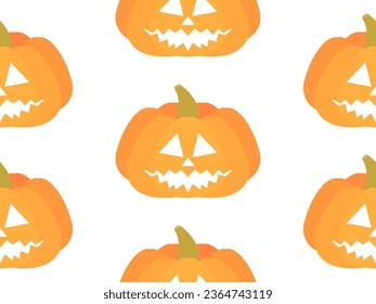 Halloween pumpkins seamless pattern. Halloween carved pumpkin face on white background. Happy Halloween October 31st, trick or treat. Jack-o-lantern. Design for poster and banner. Vector illustration