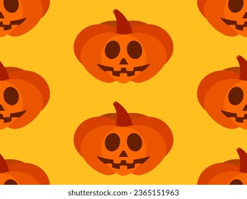 Halloween pumpkins seamless pattern. Halloween carved pumpkin face. Happy Halloween October 31st, trick or treat. Jack-o-lantern. Design for print, posters and banners. Vector illustration