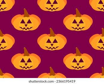 Halloween pumpkins seamless pattern. Halloween carved pumpkin face. Happy Halloween October 31st, trick or treat. Jack-o-lantern. Design for print, posters and banners. Vector illustration