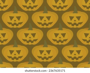 Halloween pumpkins seamless pattern. Halloween carved pumpkin face. Happy Halloween October 31st, trick or treat. Jack-o-lantern. Design for print, posters and banners. Vector illustration