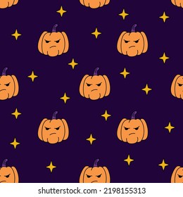 Halloween pumpkins seamless pattern. Creepy and spooky background. Retro doodle halloween background. 