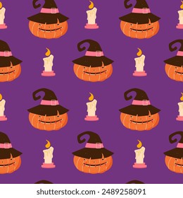 Halloween pumpkins seamless pattern. Cute pumpkin seamless pattern on dark background