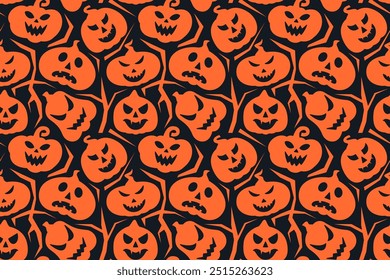 Halloween Pumpkins Sem Costura Padrão. Jack O Lanterna Fundo infinito. Cenário De Repetição Assustador, Assustador E Engraçado.