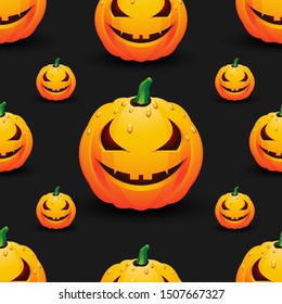 Halloween pumpkins seamless pattern on black background.