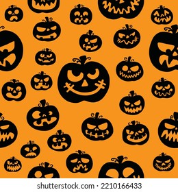 Halloween Pumpkins seamless pattern on orange color theme.