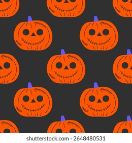 Halloween pumpkins seamless pattern orange and black