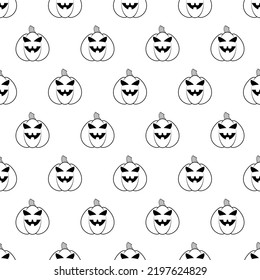 Halloween pumpkins seamless pattern. Halloween party background with pumpkins. Halloween background with pumpkin lanterns. Design for print wrapping paper, wallpaper, fabric. Vector illustration