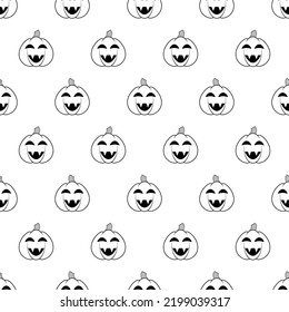 Halloween pumpkins seamless pattern. Halloween party background with pumpkins. Halloween background with pumpkin lanterns. Design for print wrapping paper, wallpaper, fabric. Vector illustration