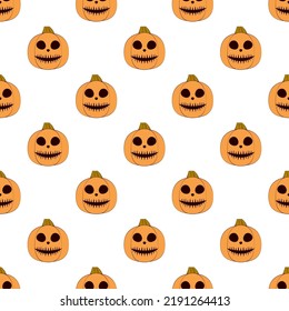 Halloween pumpkins seamless pattern. Halloween pumpkin lanterns on white background. Halloween background. Jack-o'-lantern. Design for print wrapping paper, fabric, wallpaper. Vector illustration